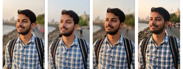 Google's Pixel 3a clicks the best Portrait photos in its class. L to R: Pixel 3a XL, OP6T, Pixel 3, iPhone 7