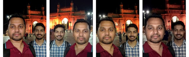 Again the Pixel 3 and 3a XL shot the better selfies in low light. L to R: Pixel 3a XL, OP6T, Pixel 3, iPhone 7