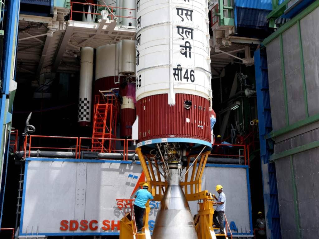 Hoisting of the PSLV-C46 second stage during vehicle integration_ISRo (1)
