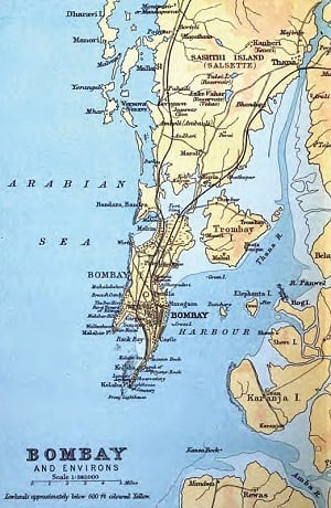 A physical map of the Salsette Island in 1893. Source: Wikimedia Commons.