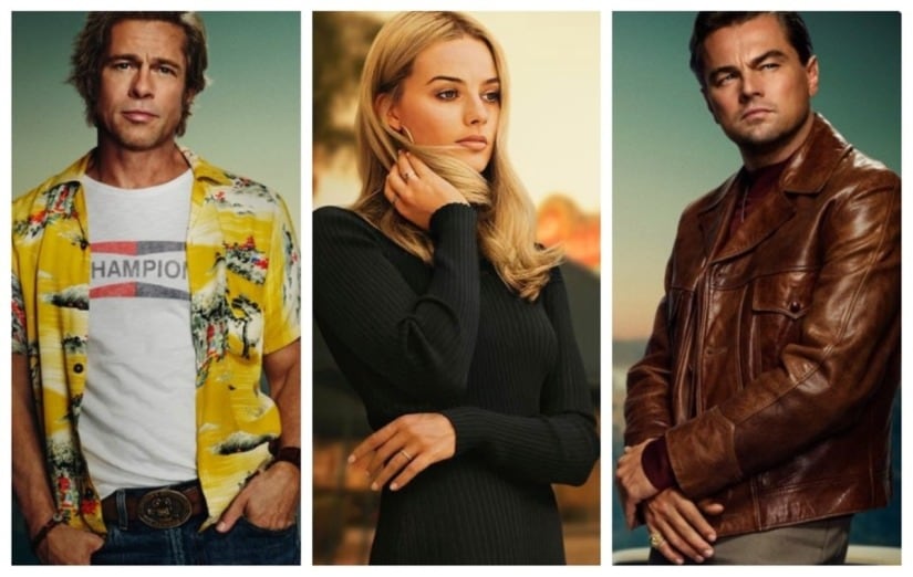 Brad Pitt, Margot Robbie and Leonardo DiCaprio in the posters Quentin Tarantino's Once Upon A Time in Hollywood.