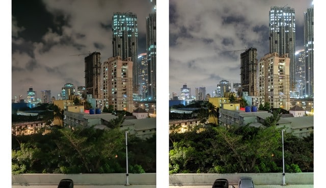 In dim light, the OnePlus 7's Nightscape loses to the Pixel's Night Sight. L to R: OnePlus 7, Pixel 3a XL Image: Tech2