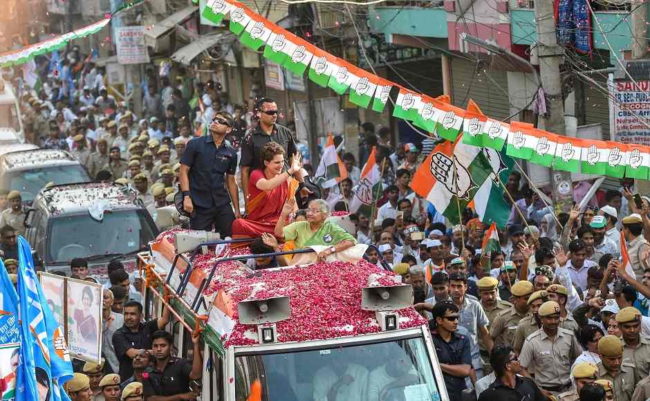 Congress General Secretary for Uttar Pradesh (East) held two roadshows in Delhi, which will go to polls on 12 May. One of her roadshows was in support of North East Delhi candidate and former Delhi chief minister Sheila Dikshit. At the roadshow, she challenged the BJP to campaign for the next two phases over the fake promises made by them. Image courtesy: PTI Congress General Secretary for Uttar Pradesh (East) held two roadshows in Delhi, which will go to polls on 12 May. One of her roadshows was in support of North East Delhi candidate and former Delhi chief minister Sheila Dikshit. At the roadshow, she challenged the BJP to campaign for the next two phases over the fake promises made by them. Image courtesy: PTI