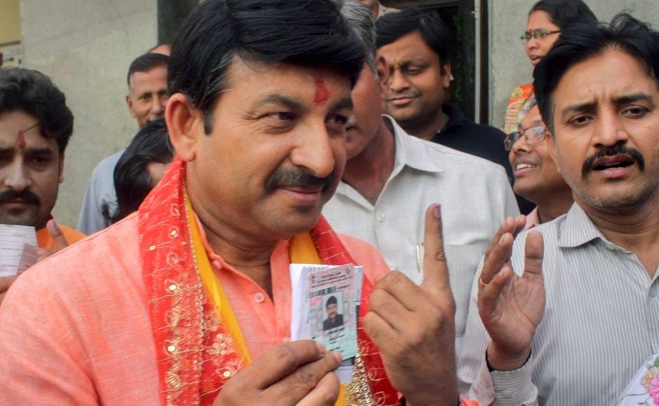 BJP candidate Manoj Tiwari after casting vote at a polling station during the sixth phase of the 2019 general elections, at Yamuna Vihar in New Delhi. PTI BJP candidate Manoj Tiwari after casting vote at a polling station during the sixth phase of the 2019 general elections, at Yamuna Vihar in New Delhi. PTI