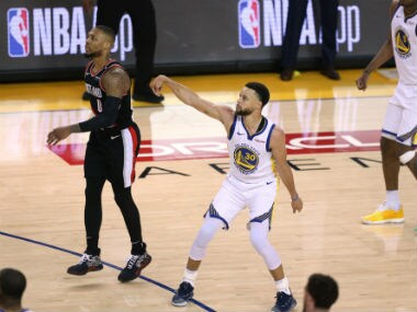 NBA Playoffs 2019: Stephen Curry drains nine three-pointers against Blazers in Warriors easy Game 1 victory