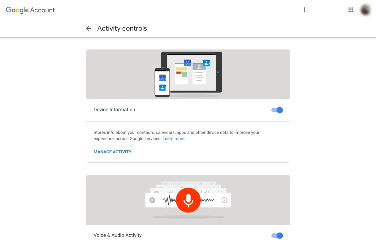 Here's what the Activity Controls page will look like.