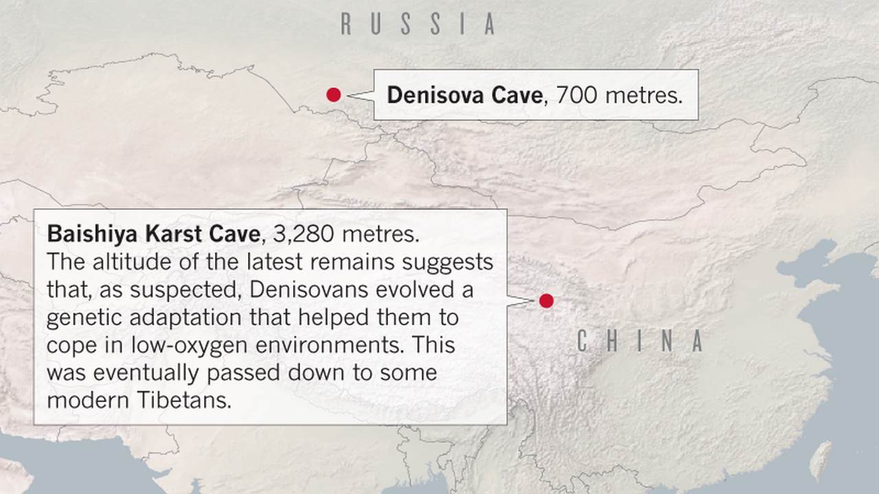 Map of the caves that researchers have found Denisovan fossils. Image credit: Nature publication