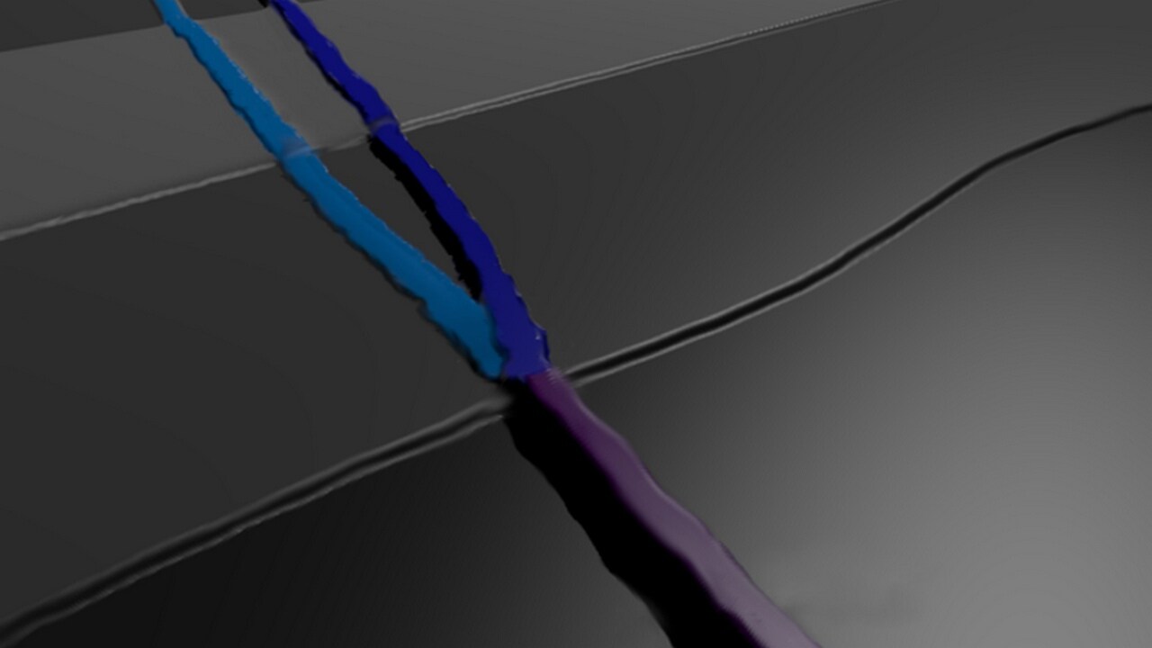 A thick phosphorene ribbon splitting into two thinner ribbons. Freddie Russell-Pavier/University of Bristol, Author provided