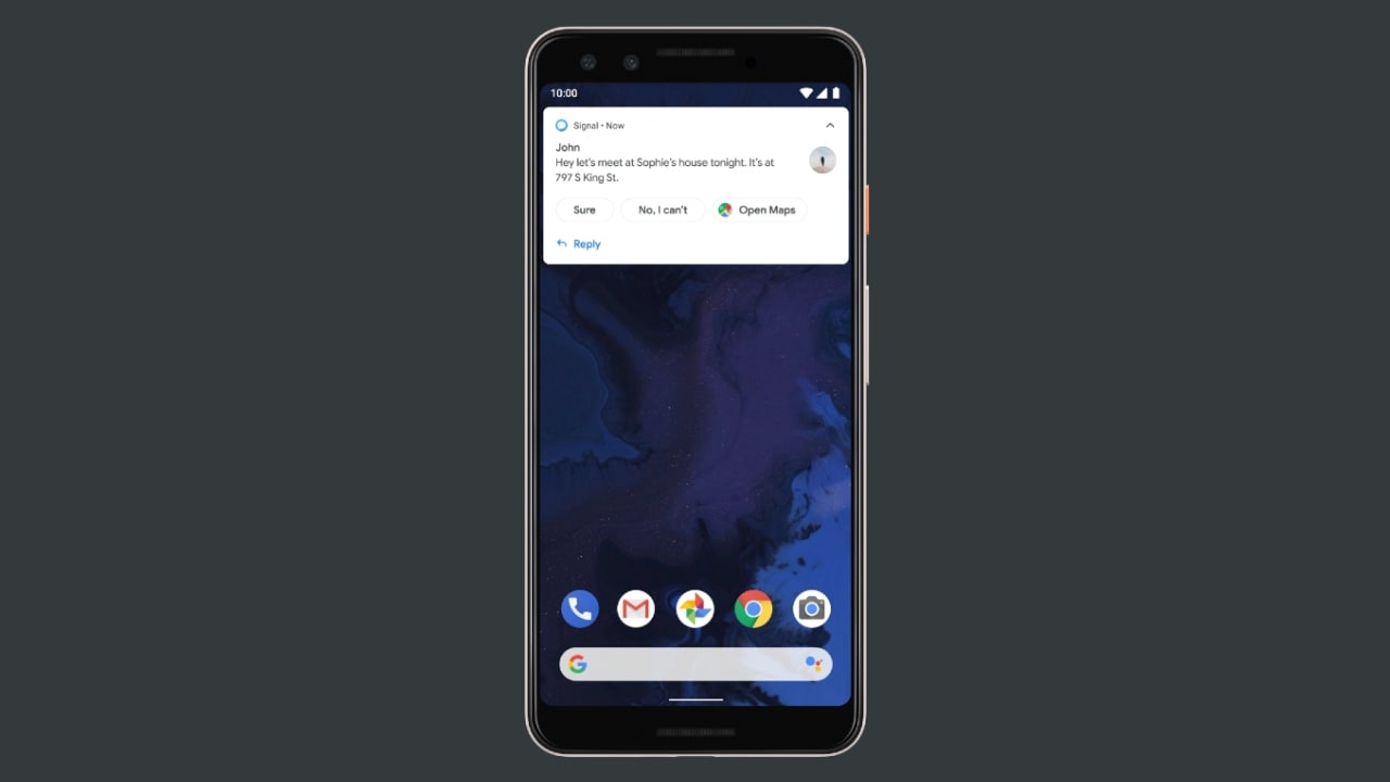 Suggested Actions on Android 10.