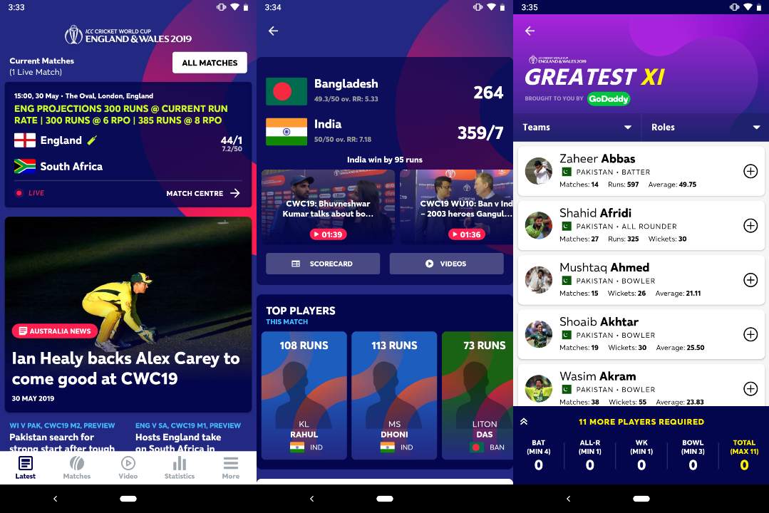 ICC Cricket World Cup 2019 official app.