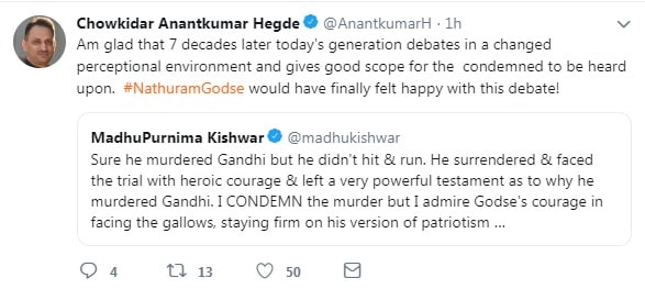 Anantkumar Hegde retracts pro-Nathuram Godse tweet, says account was hacked; Amit Shah refers matter to disciplinary committee