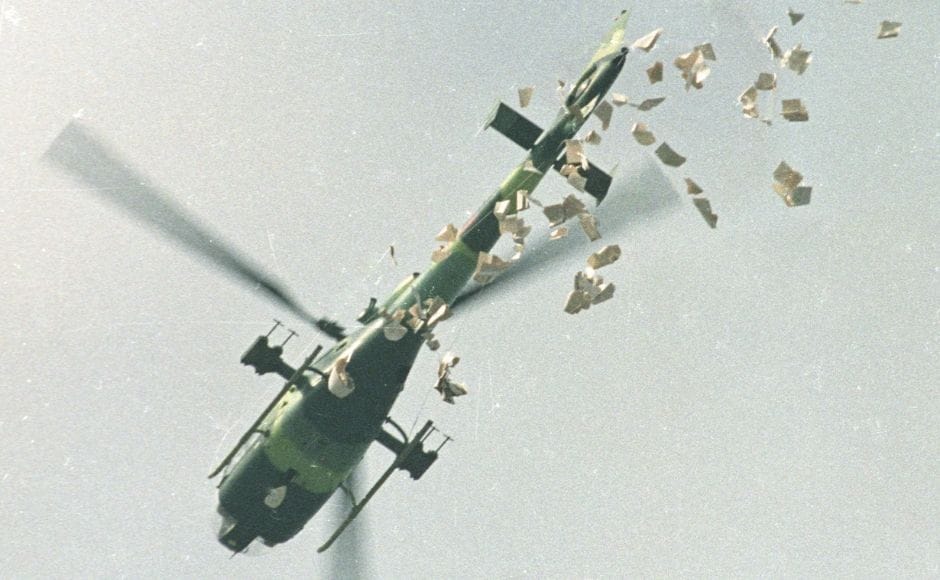 A military helicopter drops leaflets above Tiananmen Square in 1989 which state the student protesters should leave the Square as soon as possible. Many observe that this incident was an important moment of China's political history, marking its turn toward authoritarianism. Reuters/Shunsuke Akatsuka. A military helicopter drops leaflets above Tiananmen Square in 1989 which state the student protesters should leave the Square as soon as possible. Many observe that this incident was an important moment of China's political history, marking its turn toward authoritarianism. Reuters/Shunsuke Akatsuka.