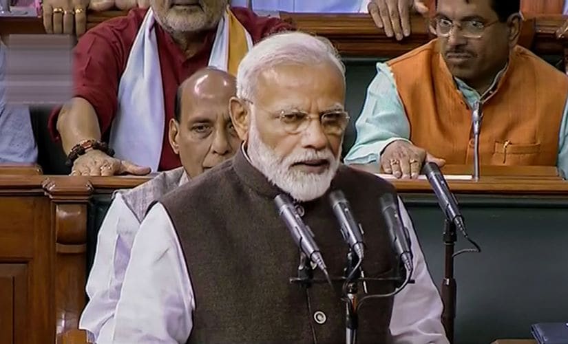 When Modi's name was called out by the Secretary General for taking oath, Members from the ruling NDA thumped the desk greeting the Prime Minister with slogans such as 'Modi Modi' and "Bharat Mata ki Jai. PTI