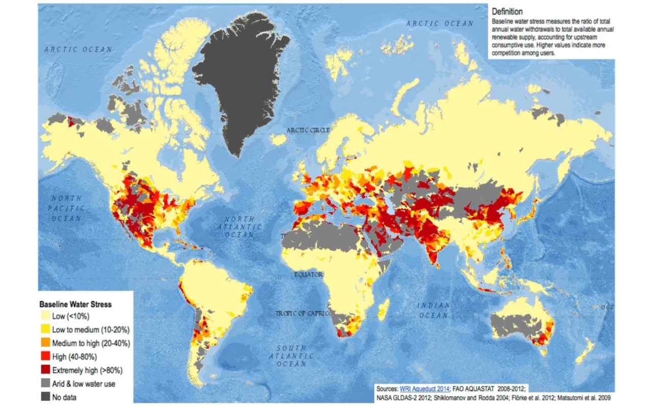 A look at the baseline water stress in different regions of the world. Image: Wikimedia Commons