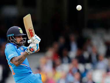 Dhawan was hit on his left thumb by a delivery from Nathan Coulter-Nile and needed medical attention. AP 