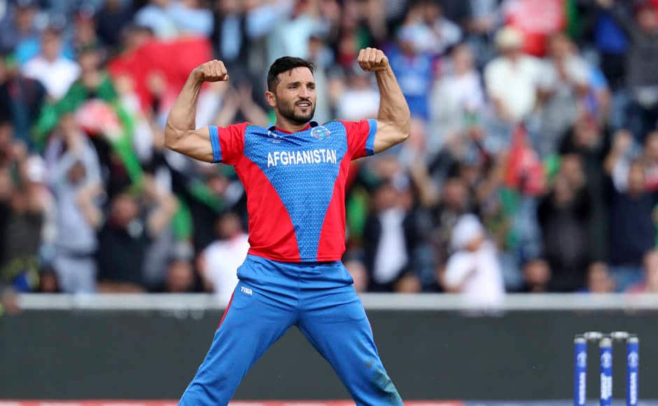 Afghanistan skipper Gulbadin Naib celebrates after dismissing Jonny Bairstow. AP 