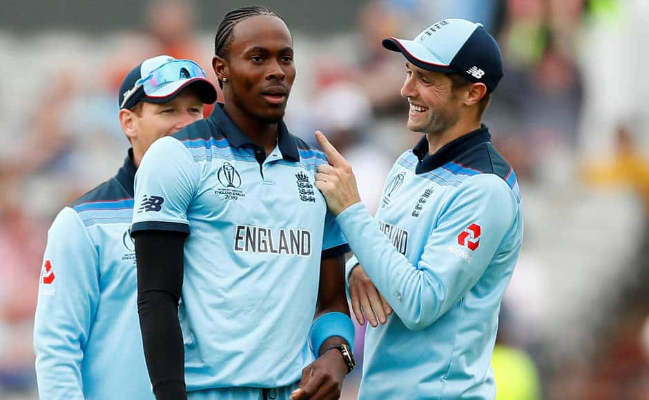 England’s Jofra Archer reacts after dismissing Hashmatullah Shahidi for 76 runs. AP 