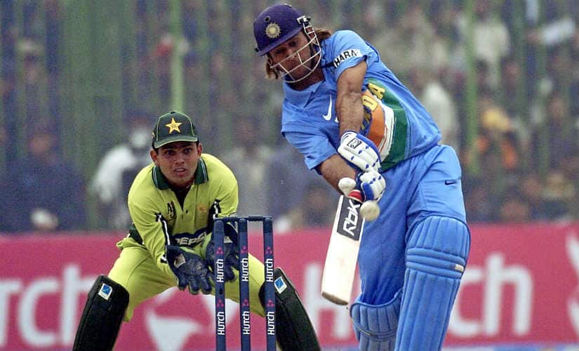MS Dhoni announced his arrival with a memorable ton in Vizag. Here, he punishes Pakistan in an ODI in Peshawar in 2006. AFP