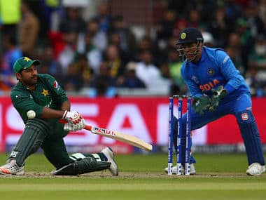 Pakistan captain Sarfaraz Ahmed in action against India. AP 