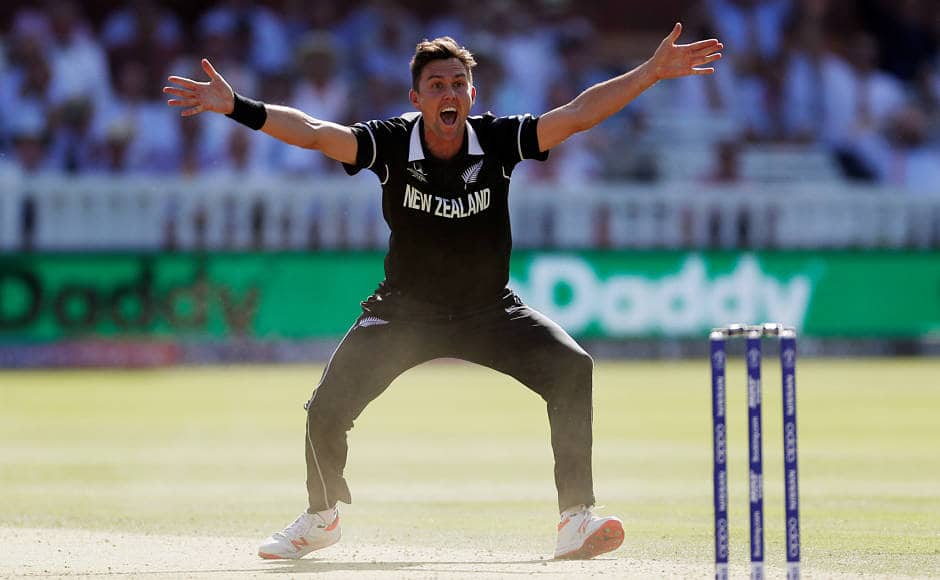 Trent Boult celebrates the dismissal of Australia’s Jason Behrendorff. Boult finished with figures of 4-51. Reuters