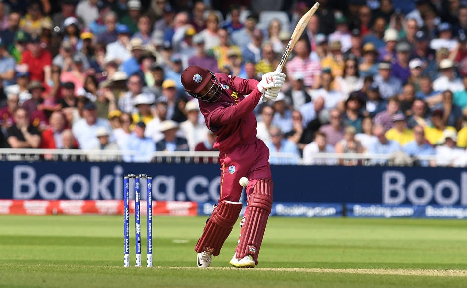 West Indies' Shai Hope plays a shot during the 2019 Cricket World Cup group stage match between Australia and West Indies at Trent Bridge in Nottingham, central England, on June 6, 2019. (Photo by Paul ELLIS / AFP) / RESTRICTED TO EDITORIAL USE