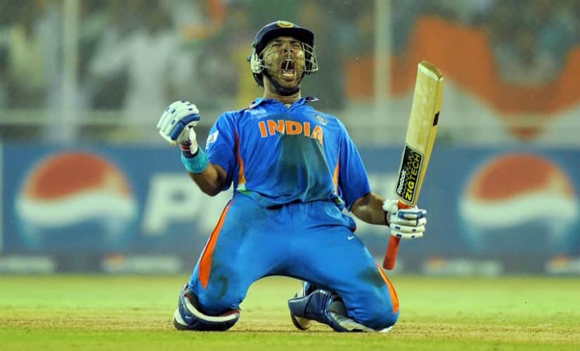 Yuvraj Singh lets out a guttural cry after knocking Australia out of 2011 World Cup. AFP