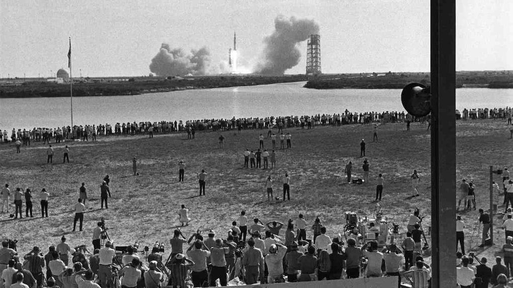 People gather at the Kennedy Space Centre to witness the launch of the Apollo 11. Source: ALSJ/NASA