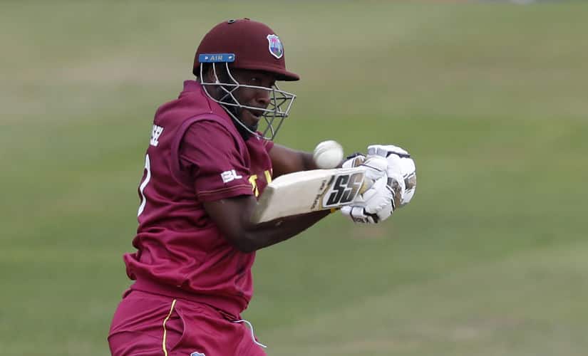 West Indies’ Andre Russell bats during the 2019 Cricket World Cup warm up match between the West Indies and New Zealand at Bristol County Ground in Bristol, southwest England, on May 28, 2019. (Photo by Adrian DENNIS / AFP)