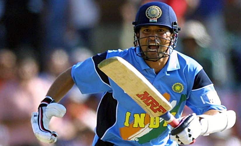 India’s Satchin Tendulkar calls for a run during his innings of 98 runs in the ICC Cricket World Cup 2003 game between India and Pakistan. AFP 