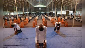 International Yoga Day: Sudarsan Pattnaik creates 7-foot sand sculpture of PM Modi, watch video