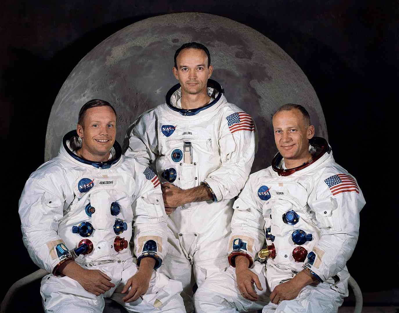 The Apollo 11 lunar landing mission crew, pictured from left to right, Neil A. Armstrong, commander; Michael Collins, command module pilot; and Buzz Aldrin, lunar module pilot. Image: NASA.