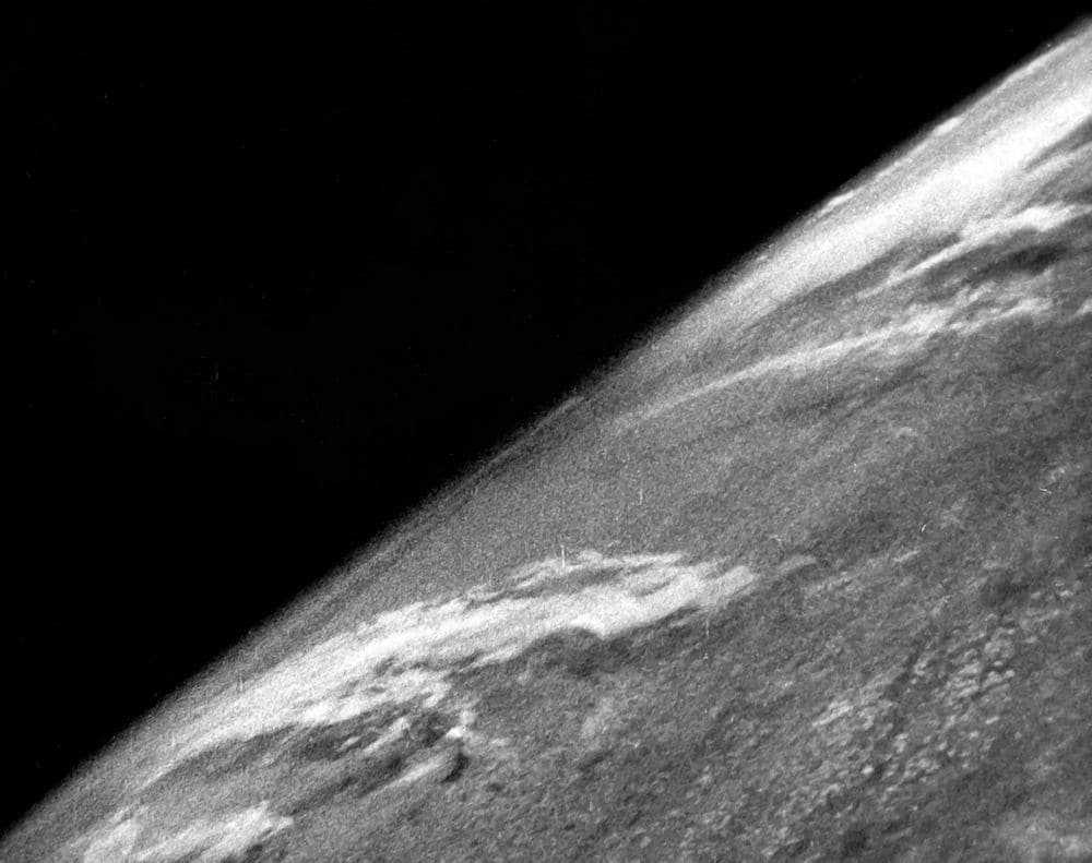 The first photograph of Earth from space, taken on 24 October 1946.Image credit: White Sands Missile range / Applied Physics laboratory 