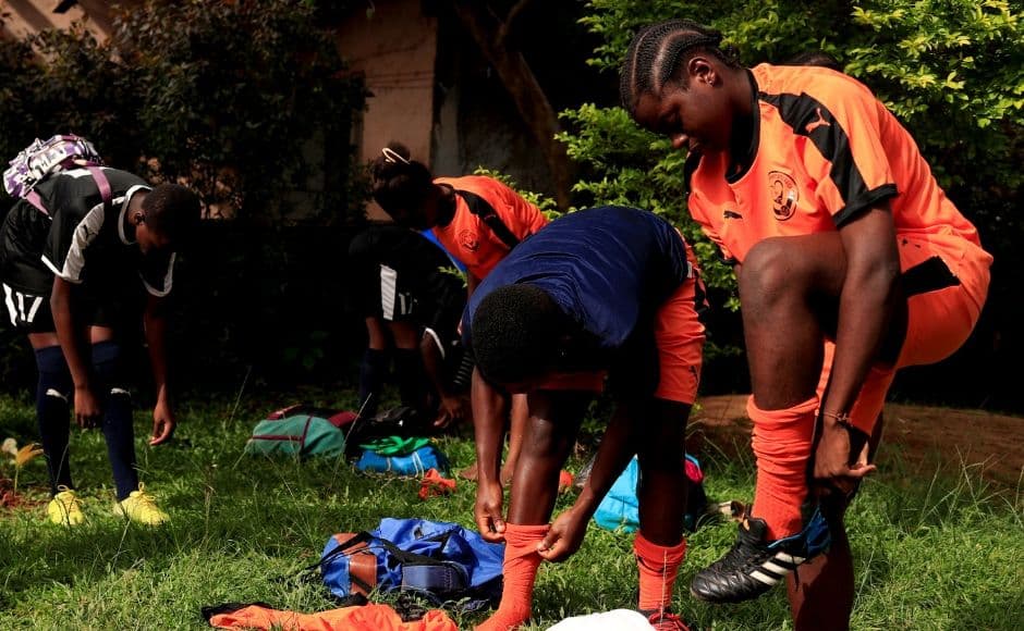 Girls kit up to attend the training session of the female U17 team at the Rail Football Academy field in Yaounde against all prejudices that frown upon women's soccer. Reuters/ Zohra Bensemra Girls kit up to attend the training session of the female U17 team at the Rail Football Academy field in Yaounde against all prejudices that frown upon women's soccer. Reuters/ Zohra Bensemra