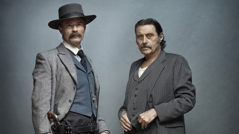 Timothy Olyphant as Seth Bullock and Ian McShane as Al Swearengen in a promo for Deadwood: The Movie | HBO