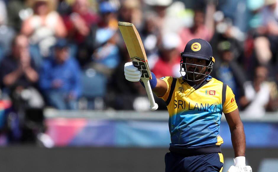 Sri Lanka’s Kusal Perera celebrates after scoring a half-century. He played a knock of 64 runs. AP