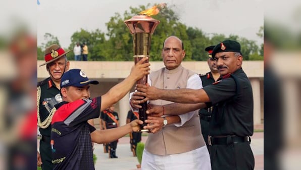Rajnath Singh ignites victory flame in Delhi on Operation Vijay’s 20th anniversary; motorcyclists to carry torch to Drass