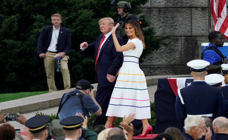 Joined by First Lady Melania Trump, Vice-President Mike Pence, his cabinet colleagues and top military leadership, Trump in his address to thousands of people said this was an occasion to salute the US soldiers and generals. Reuters Joined by First Lady Melania Trump, Vice-President Mike Pence, his cabinet colleagues and top military leadership, Trump in his address to thousands of people said this was an occasion to salute the US soldiers and generals. Reuters