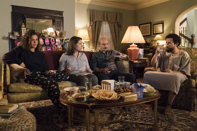 The Hassan family: May Calamawy as Dena, Hiam Abbass as Maysa, Amr Waked as Farouk and Ramy Youssef as Ramy | Hulu