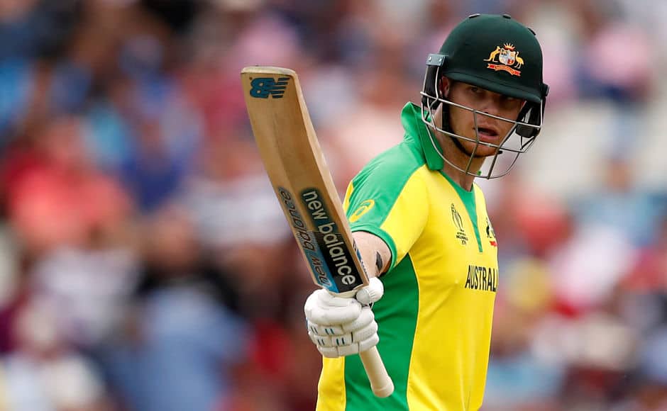 Australia’s Steve Smith celebrates after scoring a half-century. He played a knock of 85 runs off 119 balls. Reuters