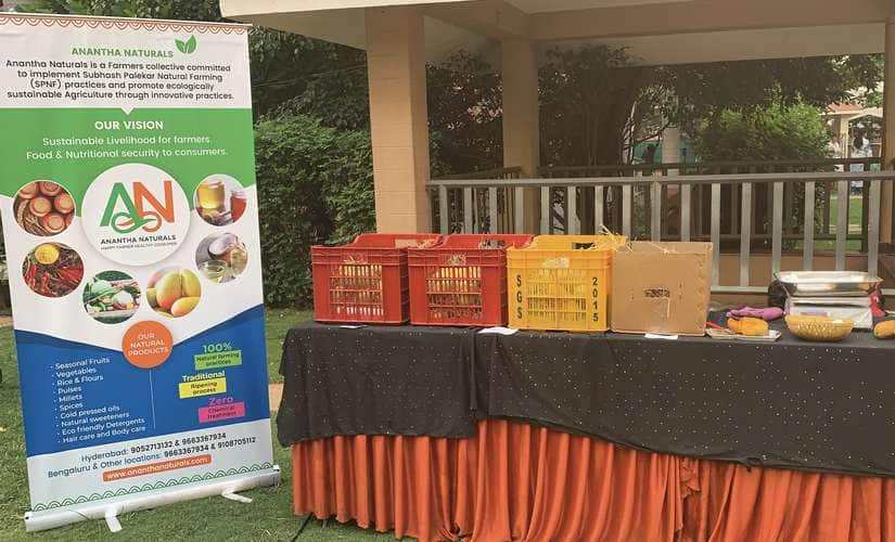 Oganic products produced by farmers of Anantha Naturals on display at a marketing event. Image courtesy: Prudhvi-Vegesna