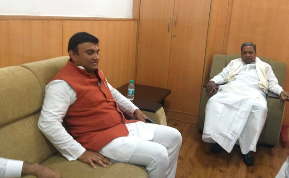 Senior Congress leader Siddaramaiah met MLA K Sudhakar, one of the two legislators who tendered their resignations on Wednesday. The BJP alleged that Congress 'goons' had assaulted and locked up Sudhakar, which the Congress refuted. Twitter/@ANI Senior Congress leader Siddaramaiah met MLA K Sudhakar, one of the two legislators who tendered their resignations on Wednesday. The BJP alleged that Congress 'goons' had assaulted and locked up Sudhakar, which the Congress refuted. Twitter/@ANI