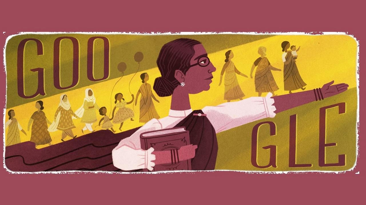 Muthulakshmi Reddi's Google Doodle is illustrated by Bangalore-based artist Archana Sreenivasan. Image: Google