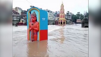 Godavari river rises above danger mark in Nashik; temples, tall statues submerged due to waterlogging