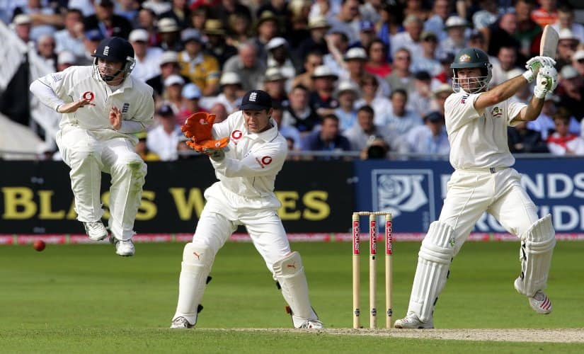 Ricky Ponting plays a shot during the third Test. AFP