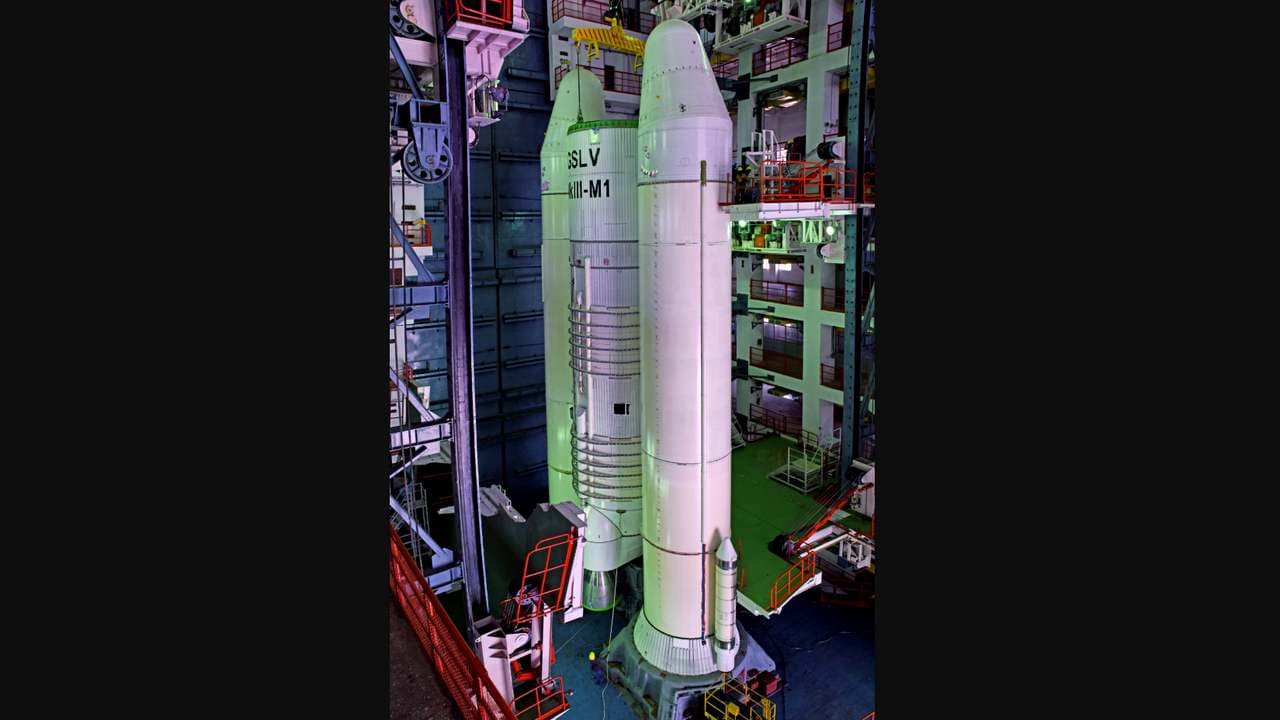 The L110 liquid furl stage after it has been integrated with the S200 side boosters. Image credit: ISRO The L110 liquid furl stage after it has been integrated with the S200 side boosters. Image credit: ISRO