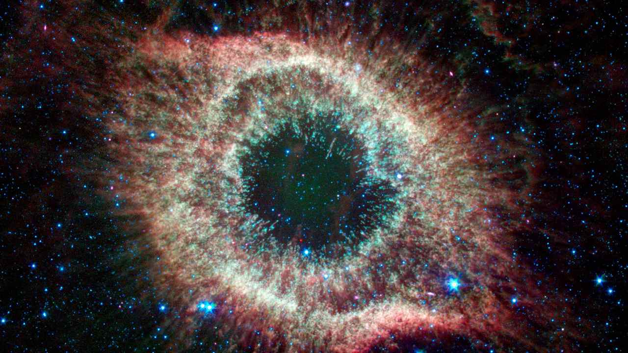 The Helix Nebula has formed in the shape of an eye and is the remnants of a sun-like star that is located 700 light-years away from Earth. When stars run out of their internal fuel supply, their outer layers puff up and that creates a nebula. Image credit: NASA/JPL The Helix Nebula has formed in the shape of an eye and is the remnants of a sun-like star that is located 700 light-years away from Earth. When stars run out of their internal fuel supply, their outer layers puff up and that creates a nebula. Image credit: NASA/JPL