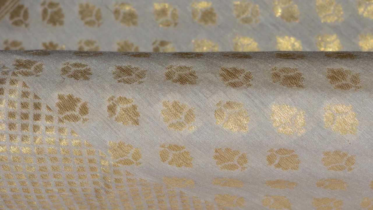 A banarasi saree with a golden zari made from Muga Silk. Image: Shopify