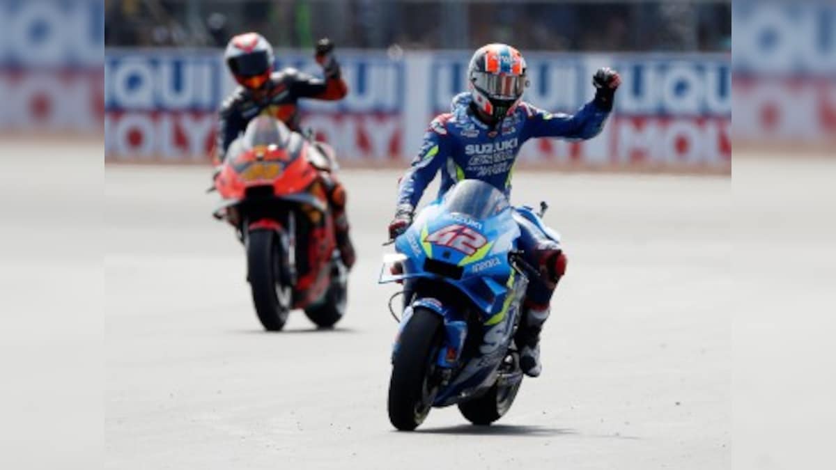 MotoGP 2019: Suzuki rider Alex Rins wins British MotoGP with dramatic last-straight overtake of Marc Marquez