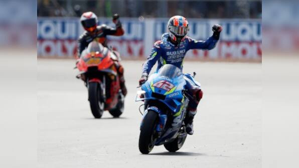 MotoGP 2019: Suzuki rider Alex Rins wins British MotoGP with dramatic last-straight overtake of Marc Marquez