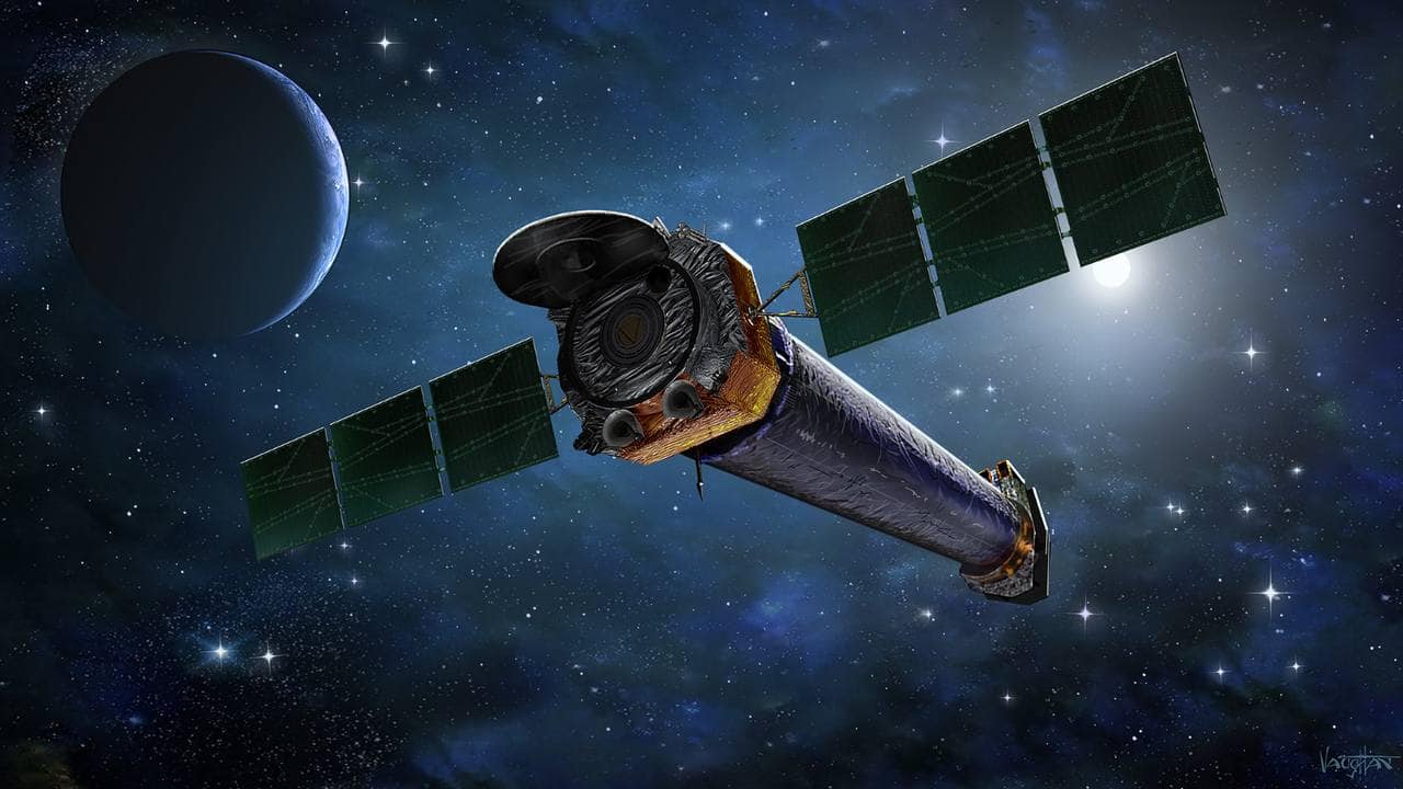An artist illustration of the Chandra X-ray Observatory that was launched aboard the space shuttle Columbia. It is an space telescope that scans the sky for high energy x-rays that can only be detected from above the Earth’s atmosphere. Image credit: NASA/CXC.